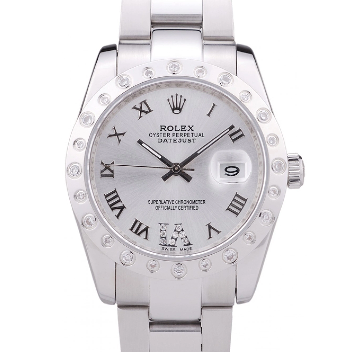 Aaa fake watches Diamond 7468 Datejust Dial Bezel Silver Rolex 0719